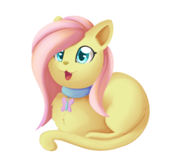 Size: 1001x956 | Tagged: safe, artist:dusthiel, fluttershy, cat, g4, atg 2017, catified, cute, female, fluttercat, meow, newbie artist training grounds, open mouth, ponyloaf, prone, shyabetes, simple background, smiling, solo, species swap, transparent background