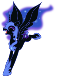 Size: 9039x12000 | Tagged: safe, artist:kp-shadowsquirrel, artist:theponymuseum, nightmare moon, alicorn, pony, g4, absurd resolution, eyes closed, female, happy, jumping, mare, moonabetes, nicemare moon, simple background, solo, transparent background, vector