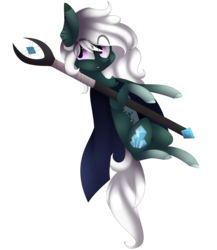 Size: 3189x3680 | Tagged: safe, artist:hyshyy, oc, oc only, oc:crystal clarity, pony, cloak, clothes, female, high res, mare, simple background, solo, staff, transparent background