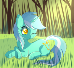 Size: 1744x1588 | Tagged: safe, artist:brok-enwings, lyra heartstrings, pony, unicorn, g4, chest fluff, colored pupils, female, one eye closed, prone, smiling, solo