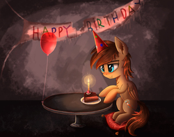 Size: 1992x1570 | Tagged: safe, artist:atlas-66, oc, oc only, oc:atlas66, pegasus, pony, alone, birthday, cake, candle, food, lonely, male, solo, stallion