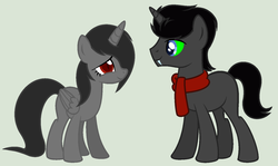 Size: 1516x904 | Tagged: safe, oc, oc only, alicorn, pony, unicorn, base used, cat eyes, clothes, fangs, father, female, headcanon, implied king sombra, king sombra's parents, male, mare, mother, parent, scarf, slit pupils, stallion