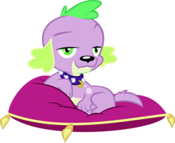Size: 2275x1861 | Tagged: safe, artist:red4567, spike, spike the regular dog, dog, equestria girls, g4, my little pony equestria girls: summertime shorts, pet project, collar, lidded eyes, looking at you, male, pillow, simple background, solo, transparent background, vector