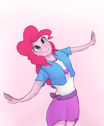 Size: 906x1100 | Tagged: safe, artist:vanillaghosties, pinkie pie, equestria girls, g4, atg 2017, blushing, clothes, cute, diapinkes, female, moe, newbie artist training grounds, skirt, solo