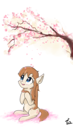 Size: 4000x7000 | Tagged: safe, artist:yinglung, oc, oc only, oc:cherry floret, pony, cherry blossoms, cute, flower, flower blossom, ocbetes, sitting, smiling, solo