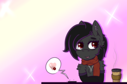 Size: 2000x1324 | Tagged: safe, artist:lazerblues, oc, oc only, oc:deep rest, pony, cellphone, clothes, coffee, collar, ear piercing, heart eyes, phone, piercing, scarf, solo, wingding eyes