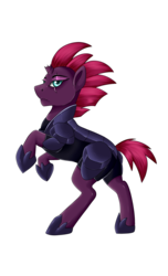 Size: 794x1310 | Tagged: safe, artist:crecious, tempest shadow, pony, unicorn, g4, my little pony: the movie, armor, broken horn, concave belly, eye scar, female, horn, mare, rearing, scar, scar on the wrong side, side view, simple background, solo, transparent background