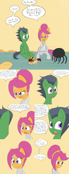 Size: 1600x4000 | Tagged: safe, artist:jake heritagu, rumble, scootaloo, oc, oc:lightning blitz, pegasus, pony, spider, undead, zombie, zombie pony, comic:ask motherly scootaloo, g4, baby, baby pony, cast, clothes, colt, comic, costume, dialogue, female, male, mother and son, motherly scootaloo, mummy, nightmare night, nightmare night costume, offspring, older, older rumble, older scootaloo, parent:rain catcher, parent:scootaloo, parents:catcherloo, pharaoh, ship:rumbloo, shipping, speech bubble, straight
