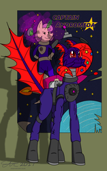 Size: 2000x3194 | Tagged: safe, artist:derpanater, oc, oc only, oc:andromeda galaxy, original species, fallout equestria, high res, lurker, poster, smiling, spacesuit, sparkle-lurker