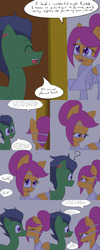 Size: 1600x4000 | Tagged: safe, artist:jake heritagu, rumble, scootaloo, pony, undead, zombie, zombie pony, comic:ask motherly scootaloo, g4, blushing, cast, clothes, comic, costume, female, first kiss, kissing, male, motherly scootaloo, mummy, nightmare night, ship:rumbloo, shipping, straight