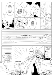 Size: 2793x3970 | Tagged: safe, artist:0ryomamikado0, applejack, rainbow dash, manticore, pony, comic:the unexpected love life of dusk shine, g4, comic, high res, monochrome