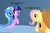 Size: 1048x692 | Tagged: safe, artist:navitaserussirus, applejack, fluttershy, trixie, twilight sparkle, genie, pony, g4, cropped, female, lesbian, ship:twixie, shipping