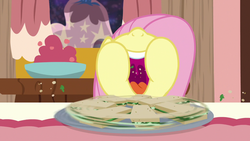 Size: 1280x720 | Tagged: safe, screencap, fluttershy, pony, discordant harmony, g4, cucumber sandwiches, cute, eating, female, mare, mawshot, nose in the air, open mouth, puffy cheeks, shyabetes, solo, uvula, volumetric mouth