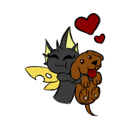 Size: 200x200 | Tagged: safe, artist:sanyo2100, oc, oc only, oc:clipper, changeling, dog, changeling oc, chibi, cute, floating heart, heart, ocbetes, simple background, smiling, transparent background