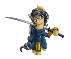 Size: 1800x1500 | Tagged: safe, artist:theomegaridley, oc, oc only, earth pony, pony, armor, clothes, female, katana, mare, no dachi, samurai, simple background, solo, sword, transparent background, weapon