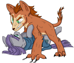 Size: 880x751 | Tagged: safe, artist:dbkit, maud pie, oc, diamond dog, earth pony, pony, g4, adopted offspring, duo, female, growling, male, mare, offspring, on back, simple background, transparent background