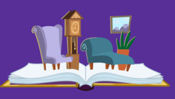 Size: 7680x4320 | Tagged: safe, artist:frownfactory, fame and misfortune, g4, .svg available, absurd resolution, background, book, chair, clock, couch, no pony, svg, vector