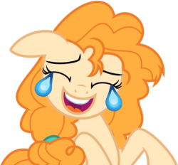 Size: 1103x1024 | Tagged: safe, artist:cloudyskie, edit, pear butter, earth pony, pony, g4, the perfect pear, emoji, female, meme, simple background, solo, transparent background, 😂