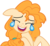 Size: 1103x1024 | Tagged: safe, artist:cloudyskie, edit, pear butter, earth pony, pony, g4, my little pony: friendship is magic, the perfect pear, emoji, female, laughing, meme, simple background, solo, transparent background, 😂