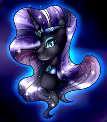 Size: 813x926 | Tagged: safe, artist:lada03, idw, nightmare rarity, pony, g4, evil, female, hair over one eye, looking at you, mare, smiling, solo