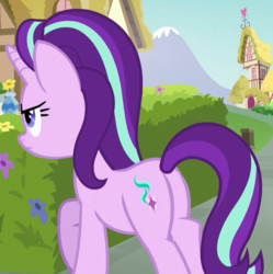 Size: 589x592 | Tagged: safe, screencap, starlight glimmer, pony, fame and misfortune, g4, butt, cropped, plot