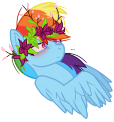 Size: 752x804 | Tagged: safe, artist:bezziie, rainbow dash, pony, g4, base used, blushing, female, floral head wreath, flower, simple background, solo, transparent background