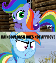 Size: 1366x1530 | Tagged: safe, edit, edited screencap, screencap, rainbow dash, pony, g4, tanks for the memories, angry, cartoon network logo, discovery family logo, do i look angry, does not approve, glare, impersonating, impostor, mad (tv series), mad magazine, meme, my little war horse, ragebow dash, rainbow dash is not amused, this will end in death, unamused, wtf