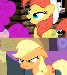 Size: 1366x1530 | Tagged: safe, edit, edited screencap, screencap, applejack, earth pony, pony, g4, simple ways, cartoon network logo, impostor, mad (tv series), mad magazine, my little war horse