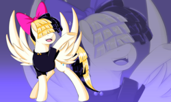 Size: 1560x936 | Tagged: safe, artist:shelltoon, songbird serenade, pegasus, pony, g4, my little pony: the movie, bow, clothes, female, sia (singer), solo, zoom layer