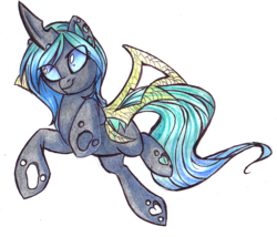 Size: 1043x892 | Tagged: safe, artist:scarlettwarrior, oc, oc only, oc:jewel, changeling, changeling queen, changeling oc, changeling queen oc, female, simple background, smiling, solo, traditional art, transparent background