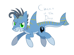 Size: 1200x900 | Tagged: safe, artist:mightyshockwave, oc, oc only, oc:ciacco, original species, shark pony, grin, reference sheet, slit pupils, smiling