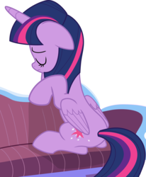 Size: 3761x4565 | Tagged: safe, artist:shutterflyeqd, twilight sparkle, alicorn, pony, fame and misfortune, g4, absurd resolution, butt, eyes closed, female, floppy ears, mare, plot, sad, simple background, solo, transparent background, twibutt, twilight sparkle (alicorn), vector