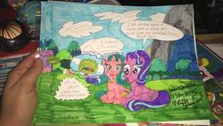 Size: 960x540 | Tagged: safe, artist:chris chan, starlight glimmer, oc, oc:miss night star, pony, unicorn, g4, autograph, chris chan, dialogue, hand, kelly sheridan, that pony sure does love kites, traditional art