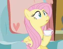 Size: 400x314 | Tagged: safe, edit, edited screencap, screencap, fluttershy, pony, discordant harmony, g4, animated, cup, female, gif, i can't believe it's not superedit, pica, solo, teacup, wat