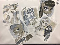 Size: 1200x900 | Tagged: safe, artist:andypriceart, flash sentry, octavia melody, princess celestia, princess luna, screwball, pony, all your base are belong to us, andy you magnificent bastard, faic, meme, shit eating grin, tongue out, traditional art, waifu thief