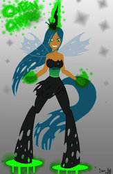 Size: 1024x1569 | Tagged: safe, artist:rainbowwerewolf666, queen chrysalis, changeling, changeling queen, satyr, g4, female, satyrized, solo