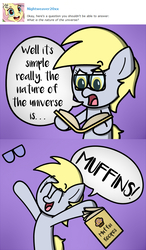 Size: 675x1156 | Tagged: safe, artist:techreel, derpy hooves, pony, g4, ask, comic, female, food, muffin, solo, tumblr