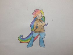 Size: 1024x768 | Tagged: safe, artist:vivere-sectam129, oc, oc only, oc:prism, satyr, boob window, clothes, keyhole turtleneck, parent:rainbow dash, solo, sweater, traditional art, turtleneck
