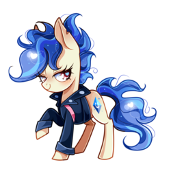Size: 800x786 | Tagged: safe, artist:ipun, oc, oc only, oc:blue flame, earth pony, pony, blushing, clothes, female, heart, heart eyes, jacket, lidded eyes, looking at you, mare, raised hoof, simple background, smiling, solo, transparent background, wingding eyes