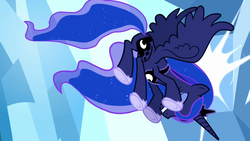Size: 1280x720 | Tagged: safe, screencap, princess luna, alicorn, pony, do princesses dream of magic sheep, g4, butt, cutie mark, female, flying, mare, ouch, plot, solo, spread wings, underhoof, wings