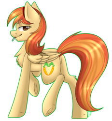 Size: 1024x1103 | Tagged: safe, artist:whitehershey, oc, oc only, oc:carrot spring, pony, chest fluff, simple background, solo, tongue out, transparent background