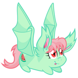 Size: 577x577 | Tagged: source needed, safe, artist:anonymous, oc, oc only, oc:melon sprite, bat pony, chibi, cute, simple background, solo, transparent background