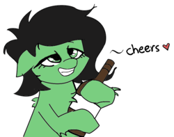Size: 720x566 | Tagged: safe, artist:luzion, artist:plunger, oc, oc only, oc:filly anon, pony, alcohol, beer, cheers, drunk, female, filly, happy, heart, recolor, redraw, simple background, solo, transparent background