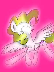 Size: 768x1024 | Tagged: safe, artist:cloudywing44, surprise, pony, g1, eyes closed, female, pink background, simple background, solo, tongue out