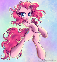 Size: 2000x2200 | Tagged: safe, artist:chaosangeldesu, pinkie pie, earth pony, pony, g4, bipedal, female, frizzy hair, high res, looking at you, mare, smiling, solo, underhoof