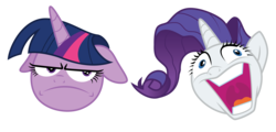 Size: 7869x3774 | Tagged: safe, artist:amarthgul, rarity, twilight sparkle, alicorn, pony, unicorn, fame and misfortune, g4, absurd resolution, derp, faic, floppy ears, insanity, messy mane, rarisnap, simple background, transparent background, twilight sparkle (alicorn), unamused, unicorn master race, vector, why i'm creating a gown darling