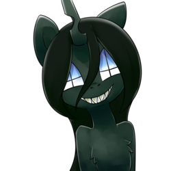 Size: 1000x1000 | Tagged: safe, artist:crysome-somecry, oc, oc only, oc:crysome, pony, chest fluff, creepy, looking at you, sharp teeth, simple background, smiling, solo, teeth, transparent background, white eyes