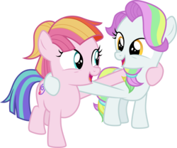 Size: 3612x3001 | Tagged: safe, artist:cloudy glow, coconut cream, toola roola, earth pony, pony, fame and misfortune, g4, coconut cute, cute, duo, duo female, female, filly, foal, friends, high res, roolabetes, simple background, smiling, transparent background, vector