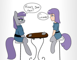 Size: 1024x800 | Tagged: safe, artist:gorillaz-24, maud pie, oc, oc:pebble, earth pony, pony, satyr, g4, female, mother and daughter, parent:maud pie, rock, that pony sure does love rocks