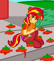 Size: 1024x1158 | Tagged: safe, artist:oneovertwo, oc, oc only, oc:evenfall, satyr, food, parent:sunset shimmer, solo, tomato